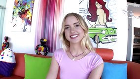 A delicious blonde gives a blow job to her horny lover