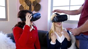 Two horny hoes with nice asses are in a threesome, getting fucked