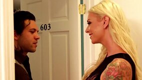 A blonde with a fine body is receiving a hard dick in the bedroom