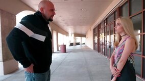 Bald man has to park his truck and own petite blonde