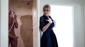 Elegant stepmom wants a facial from her stepson