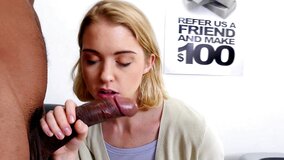 Small blonde vixen with a thin body makes her first hot performance